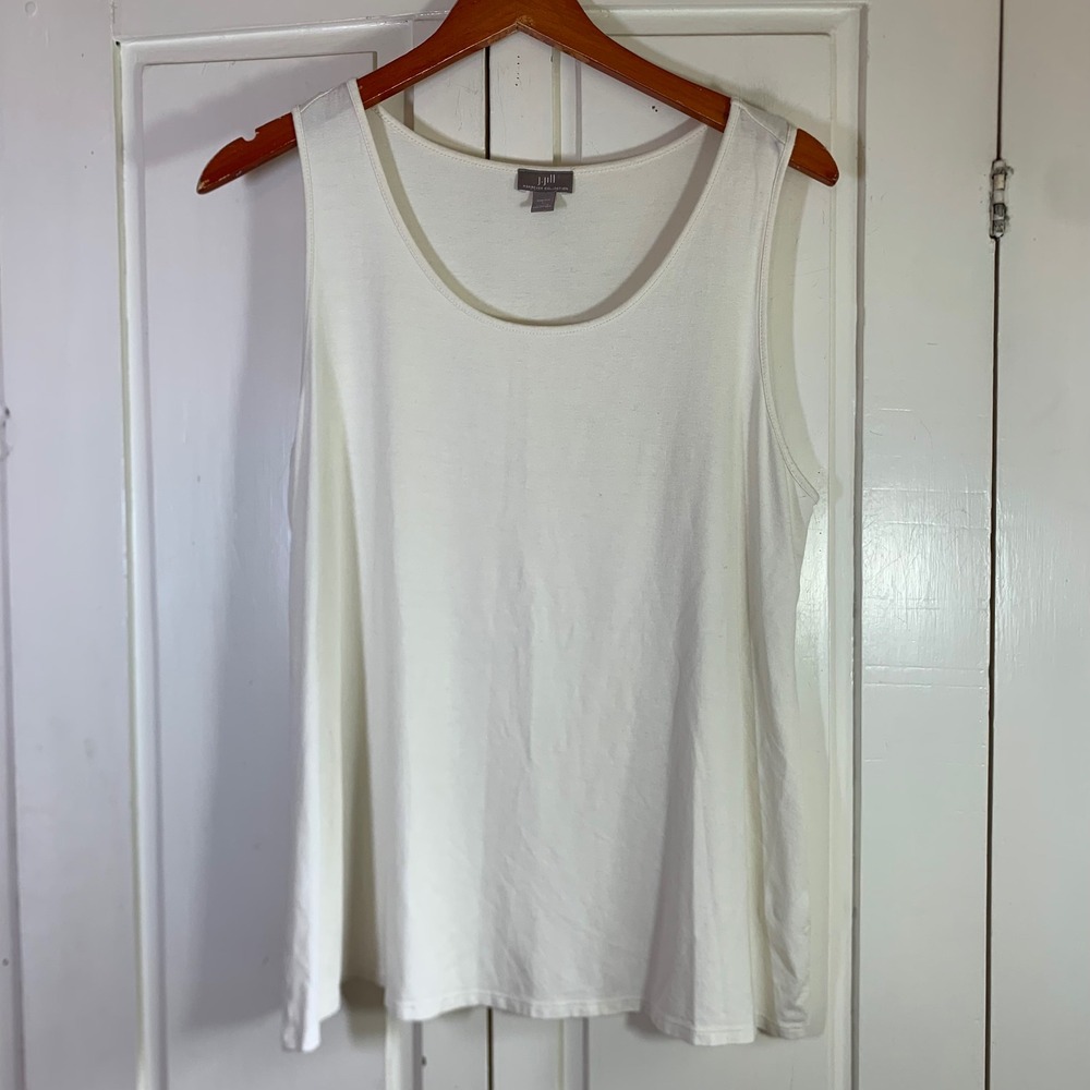 J. Jill Wearever Cream White Scoop Neck Stretch Tank Top Large 1351625 Minimal
